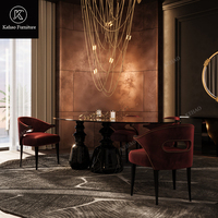 Ensemble de table à manger ronde de luxe moderne avec plateau en marbre, chaises rembourrées en velours avec dossier plaqué or pour villa et manoir