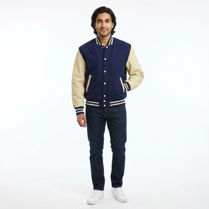 Custom <b>Men's</b> Winter Varsity <b>Jacket</b> Wool Cow Skin <b>Leather</b> with Embroidery High Street Style CollegeBaseballjacket for <b>men</b> - Product Image 1