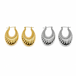 <span class=keywords><strong>Créoles</strong></span> texturées en acier inoxydable plaqué <span class=keywords><strong>or</strong></span> 18 carats, hypoallergéniques, résistantes à l'eau, non ternissantes, vente en gros - Product Image 1
