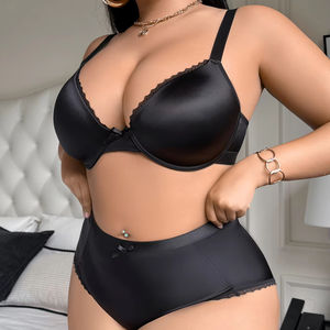 プランジブラセットプラスサイズマッチングブラとパンティセットフルカバーブリーフパンティエレガントでデイリービッグサイズ下着セットXXXL - Product Image 4