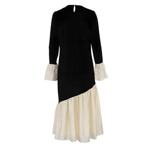 Robe chemise élégante Enyami en velours noir et blanc avec détails contrastés, satin, nouveau design <span class=keywords><strong>chic</strong></span>, patchwork, coupe sirène ample - Product Image 6