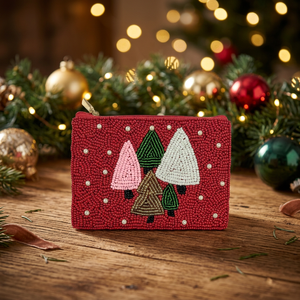 Pochette carrée en coton perlé rouge joyeux pour Noël, brodée, couleurs mélangées, sac cadeau promotionnel - Product Image 2