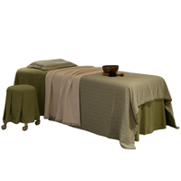 Ensemble de draps de lit de salon de beauté kaki de qualité supérieure Green Top, ensemble de draps-housses pour lit de spa, housse de table de massage, ensemble de 4 pièces