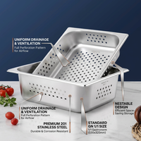 Baki Makanan Gastronorm Stainless Steel 201 Ukuran 1/1 Berlubang, Food Grade, untuk Meja Steam dan Drain Pan di Dapur Komersial/Buffet
