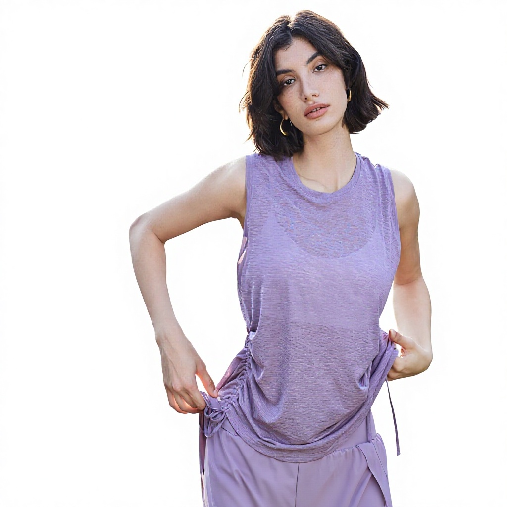 Polyester Section Yarn Loose Breathable Yoga Cover-Up Sports Sleeveless Summer Wear Top Running Quick-Dry Women's Training