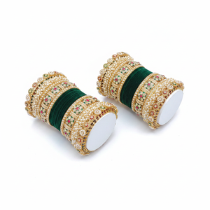 Elegant Bridal Velvet <b>Bangles</b> <b>Set</b> Pota Stone & Pearl Detailing Pearl Bracelets for Women Fine Jewelry - Product Image 2