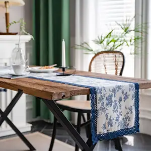 Nordic100 % хлопок темно-синий кружевной обеденный стол бегун домашний декор стол бегун