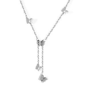 Nouveau design papillon, collier pendentif en acier inoxydable plaqué argent givré, bijou populaire, exquis et tendance - Product Image 1