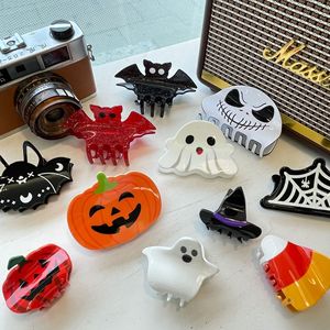 Juego de pinzas para el pelo para fiesta de Halloween para mujer, <span class=keywords><strong>calabaza</strong></span> acrílica, fantasma, murciélago, bruja, telaraña para peinar el <span class=keywords><strong>cabello</strong></span> - Product Image 1