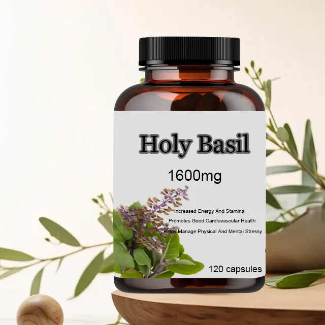 OEM/ODM Vegan chế độ ăn uống bổ sung thảo dược bổ sung 1600mg Tulsi thánh Húng Quế viên nang cho khả năng miễn dịch