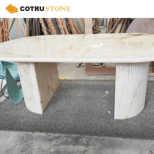 Mesa de comedor de ónix de <span class=keywords><strong>jade</strong></span> blanco puro personalizada, mesa de centro de mármol ovalado de piedra Natural para decoración de muebles para el hogar - Product Image 3
