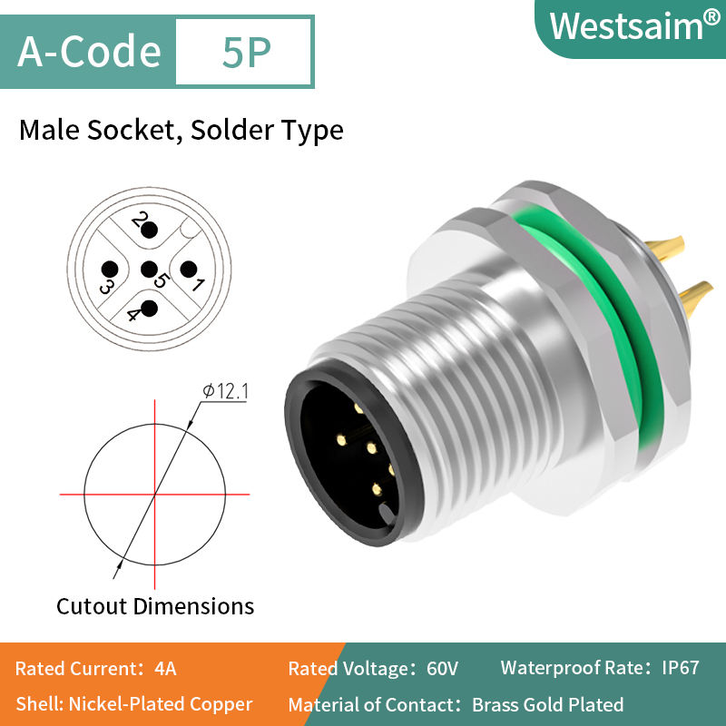 M12-A-5P mâle M12 * 1.0