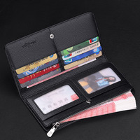 Rfid Lange Creditcard Portemonnee met Rits, Opvouwbaar, Anti-diefstal Clutch Tasje, Mobiele Telefoonhouder, Runderleer, Polyester Voering voor Heren