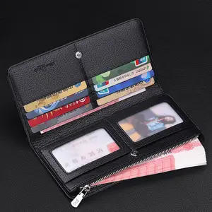 Wallet For Men Card Rifd Credit Card Holder Wallets Zipper Folding Anti-theft Clutch Bag Mobile Phone Cowhide Leather For Men Wallet