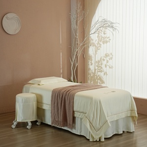 Parure de lit de luxe en satin blanc pour salon de beauté, draps de massage et spa, couvre-lit avec trou, taie d'oreiller, housse de tabouret, housse de couette - Product Image 5
