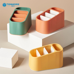 4-Grid Desktop Remote Control <strong>Holder</strong>, Morandi Color-blocking TV Controller Organizer, Plastic Makeup Brush Storage Box - Product Image 1