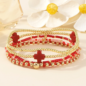 Conjunto <span class=keywords><strong>de</strong></span> <span class=keywords><strong>Joyas</strong></span> Go2boho Pulsera Multicapa con Colgante <span class=keywords><strong>de</strong></span> Cruz Bañado en <span class=keywords><strong>Oro</strong></span> Pulseras Elásticas <span class=keywords><strong>de</strong></span> Cuentas Hechas a Mano Joyería Boho <span class=keywords><strong>para</strong></span> <span class=keywords><strong>Mujer</strong></span> Regalo - Product Image 6