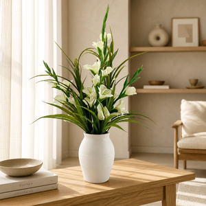 Gladiolus artificiels blancs en PE à longue tige, fleurs simulées résistantes aux UV, pour vase d'intérieur, décoration de mariage - Product Image 6