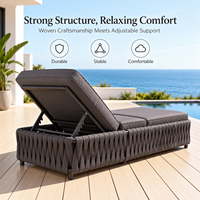 Chaise longue en rotin de haute qualité avec dossier réglable, coussin épais, plusieurs options de couleurs