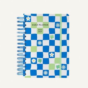 Agenda Giornaliera con <span class=keywords><strong>Spirale</strong></span>, Copertina <span class=keywords><strong>a</strong></span> Scacchi con Margherite, Pianificatore Settimanale e Mensile con Adesivi e Fascia Elastica - Product Image 1