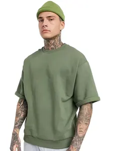 Mới nhất phong cách trống Áo Thun Crew Neck t Áo sơ mi Drop Shoulder gân HEM 280 GSM pháp Terry t Áo sơ mi