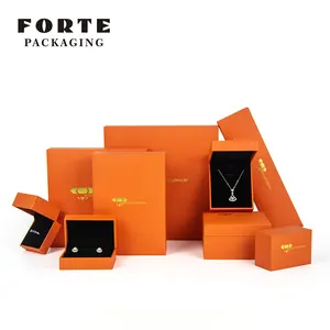 Forte Hot Verkoop Gepersonaliseerde Sieraden Doos Oranje Kunstleer Papier Ring Ketting Armband Box Custom Logo Sieraden Verpakking