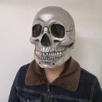 Masque intégral en latex squelette édition rétro beige/argent avec fentes pour les yeux en maille, texture craquelée, amusant, original et tendance pour fête d'Halloween