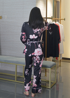 GuiXiu Vêtements de nuit à imprimé feuille de palmier Ensemble de pyjamas pour femmes à imprimé floral d'été