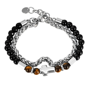 हॉट सेलिंग ट्रेंडी पुरुषों की स्टेनलेस स्टील बॉल डबल लेयर क्रॉस ब्रेसलेट के साथ व्यक्तिगत हिप हॉप गहने उपहार - Product Image 1