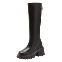 Bottes d'hiver noires à talons très hauts pour femme, montantes jusqu'à la cuisse, pour silhouettes fines et petites, avec semelle épaisse, rehaussement intégré, respirantes et chaudes