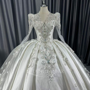Lscm99 Ball Gown <b>Wedding</b> Dress Beaded Lace Illusion Neck Satin Bridal Gown Corset Back Sparkly Tulle Skirt Jancember - Product Image 4