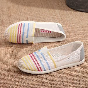 Zapatos de tela estilo Pekín con puntera de malla transpirable y rayas, suela suave antideslizante, versátiles, cómodos, casuales, de tacón plano para mujer 2026 - Product Image 3