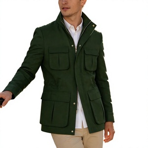 <b>Men's</b> Olive Green Fleece <b>Jacket</b> Stand Collar Zipper Closure Casual Regular Fit Autumn Waterproof Breathable Windproof <b>Canvas</b> - Product Image 2