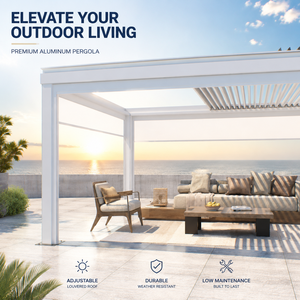 Pergola à lames orientables en aluminium thermolaqué avec capteur de pluie automatique, commande intelligente, étanche, pour jardin extérieur 3x3 3x4 <span class=keywords><strong>4x4</strong></span> - Product Image 1