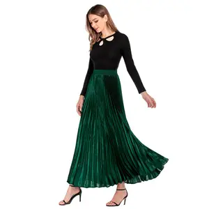 RUYI Summer Fashion Wholesale Apparel Elastic Waist Long Pleated Skirt for Women Shiny Solid Color Casual Woven Adults ONE Size