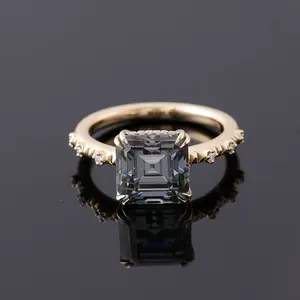 Redoors Trendy Moissanite Engagement Ring Bridal Set Dark Grey Color 3.5 ct Asscher Moissanite Diamond