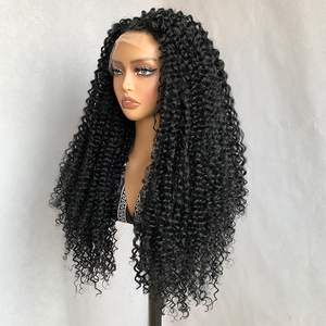Parrucca Sintetica Nera Lunga Ricci Crespi 13*4 con Pizzo Frontale per <span class=keywords><strong>Donna</strong></span>, Parrucca con Parte Libera dall'Aspetto Naturale, <span class=keywords><strong>Capelli</strong></span> Sintetici, Vendita all'Ingrosso - Product Image 2