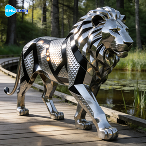Escultura Moderna de <span class=keywords><strong>León</strong></span> Geométrico en Acero Inoxidable Pulido, Tamaño Real, para Jardín, Parque o Césped - Product Image 6