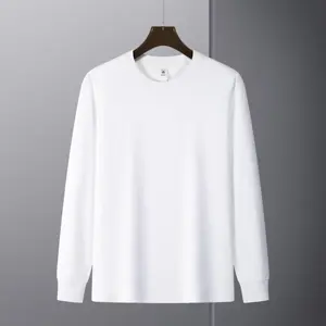 Wholesale Round-neck 240g 100% Cotton Long-sleeved T-shirt for Spring and Autumn Round-neck Solid Color