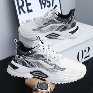 Baskets Chunky en Maille Imprimée Dégradé Blanc et Bleu pour Hommes, Style Y2K, Plateforme Rehaussante, Chaussures de Sport et de Course - Product Image 4