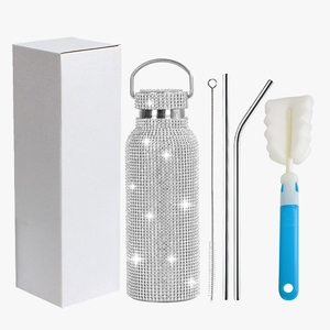 Colorful Diamond Thermal Insulated Bling Stainless Steel Glitter Tumbler Cup Handle Lid 500ml/17oz LED Temperature Display - Product Image 1