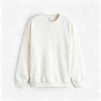 Sweat-shirt col rond uni blanc style américain décontracté coupe ample épaules tombantes essentiel streetwear