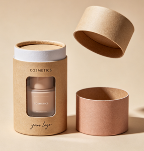 Custom Craft Paper Tube Packaging with Clear <b>Window</b> for Cosmetic Products, Recyclable and Gold <b>Foil</b> Logo Printing - Product Image 3