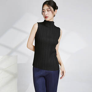 Chaleco plisado Miyake de alta calidad para mujer, camisetas sin mangas de verano con cuello levantado para mujer, camisas versátiles informales - Product Image 2