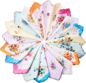 Pañuelo pequeño Floral Vintage estampado para mujer, pañuelo cuadrado de bolsillo de algodón de 30*30cm, pañuelo de loto de lujo con borde festoneado para mujer - Product Image 1
