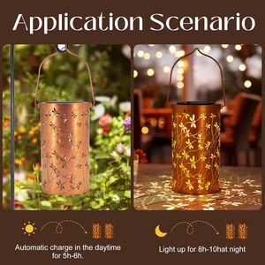 Lanternes de jardin suspendues d'extérieur étanches à LED en métal ajouré en forme de libellule à énergie solaire - Cadeau de Noël chinois - Product Image 3