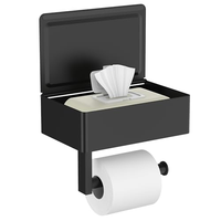 Porte-papier toilette mural noir mat avec grande étagère de rangement, distributeur moderne de lingettes pour lingettes, tampons hygiéniques