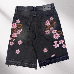 Pantaloncini larghi in cotone 100% personalizzati di alta qualità in <span class=keywords><strong>Denim</strong></span> Jorts oversize Vintage ricamati lavati per uomini stile Casual - Product Image 3