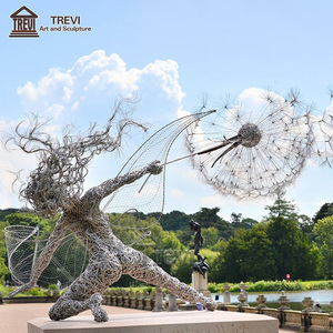 Grande Statua Artistica da Giardino, Moderna Scultura in Filo Metallico, Decorativa Astratta a Forma <span class=keywords><strong>di</strong></span> Dente <span class=keywords><strong>di</strong></span> Leone in Acciaio Inossidabile - Product Image 1