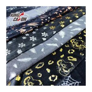 Kingcason Hot Sale Golden Foil Print Soft Plush Custom Design Breathable Flannel Fleece Fabric